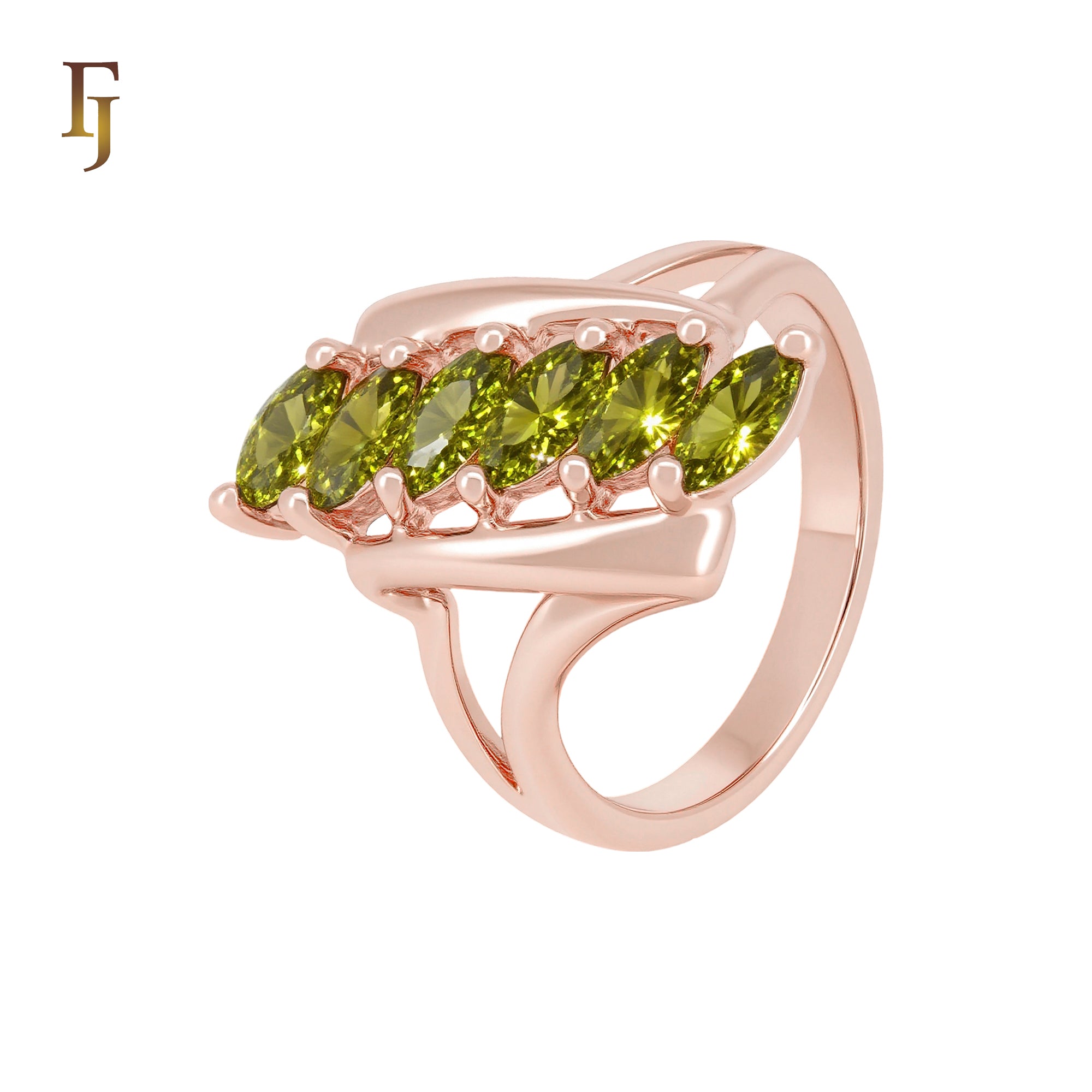 Cluster six Olive green Rose Gold Fashion Rings