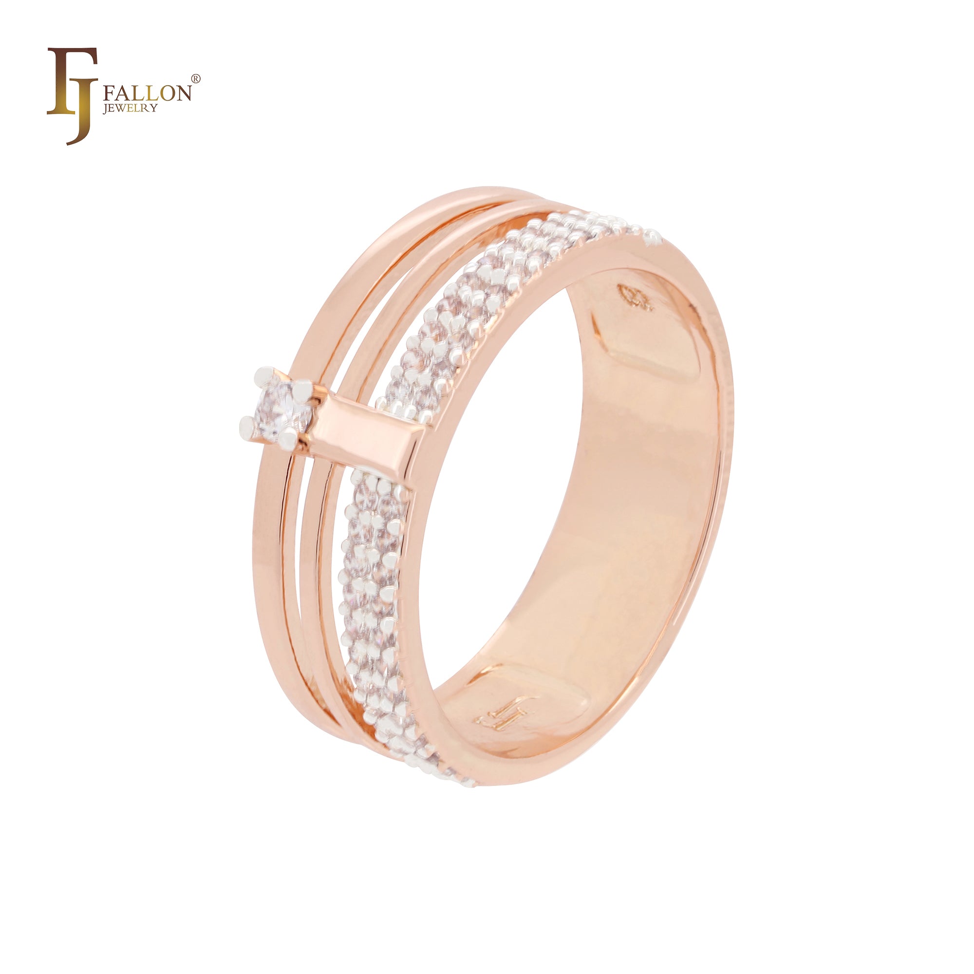 Pendientes de clip minimalistas elegantes con circonitas blancas pavimentadas en oro rosa de dos tonos