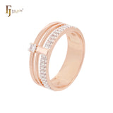 Pendientes de clip minimalistas elegantes con circonitas blancas pavimentadas en oro rosa de dos tonos