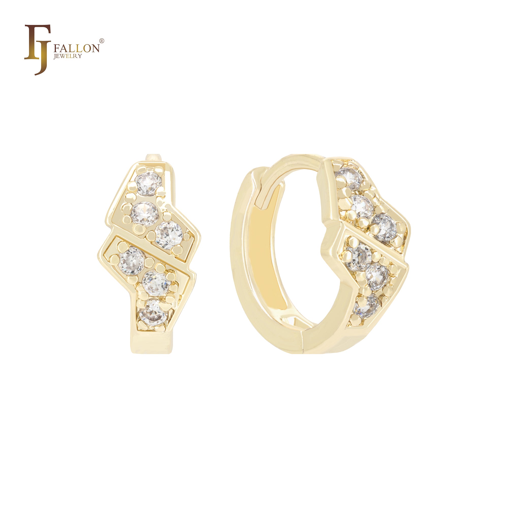 Pendientes Huggie de oro de 14 quilates con circonitas blancas y doble bumerán