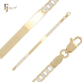 Pulseras de identificación para hombre de oro de 14 quilates en dos tonos con eslabones martillados en cruz