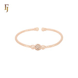 Rose Gold Plated Open Bangle Bracelet – Pave CZ Ball Adjustable Copper Cuff for Women | FJ Jewelry