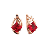 Pendientes de oro blanco y oro rosa con circonitas cúbicas de colores y corte rombo solitario