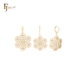 Conjunto de joyas de oro de 14 quilates con colgante y copos de nieve radiactivos de fantasía con circonitas blancas