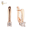 Pendientes solitarios de dos tonos de oro rosa con circonita blanca y piedra de granate rojo intenso