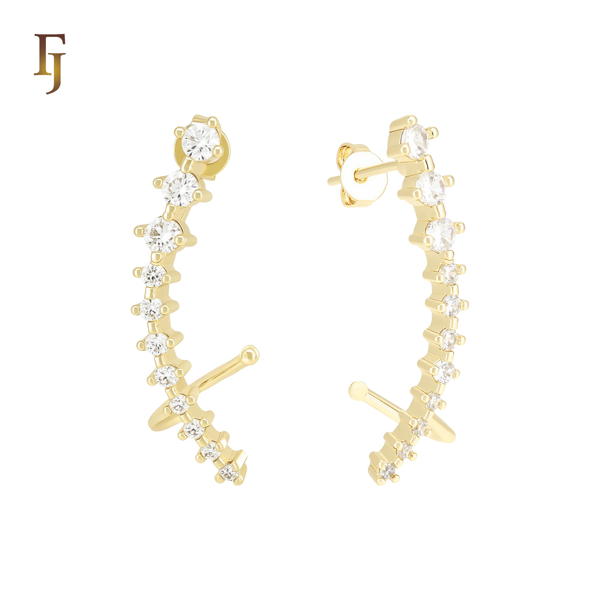 Cluster white CZs paved 14K Gold, Rose Gold Cuff Stud Earrings