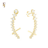 Cluster white CZs paved 14K Gold, Rose Gold Cuff Stud Earrings