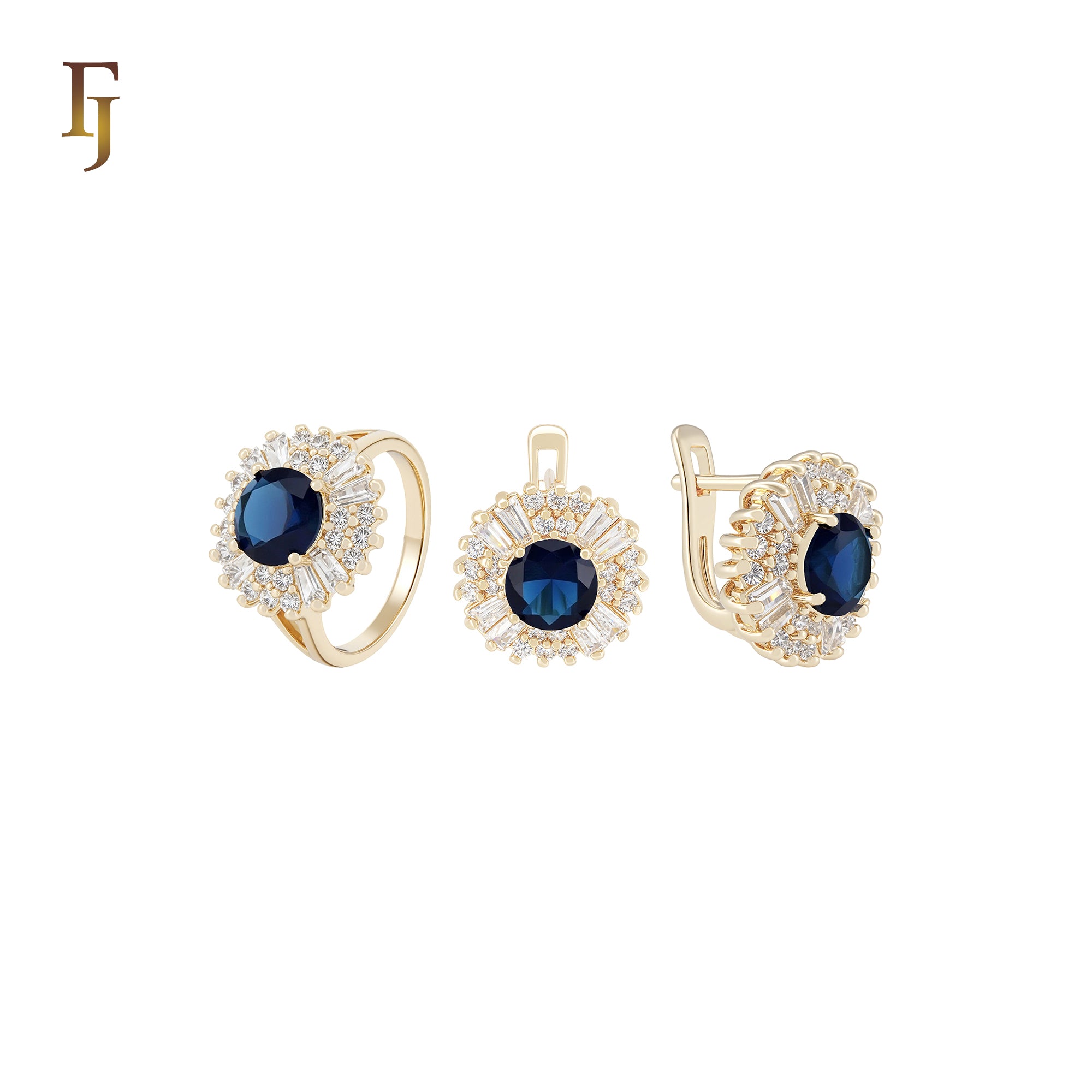 Halo cluster Colorful 14K Gold Jewelry Set with Rings