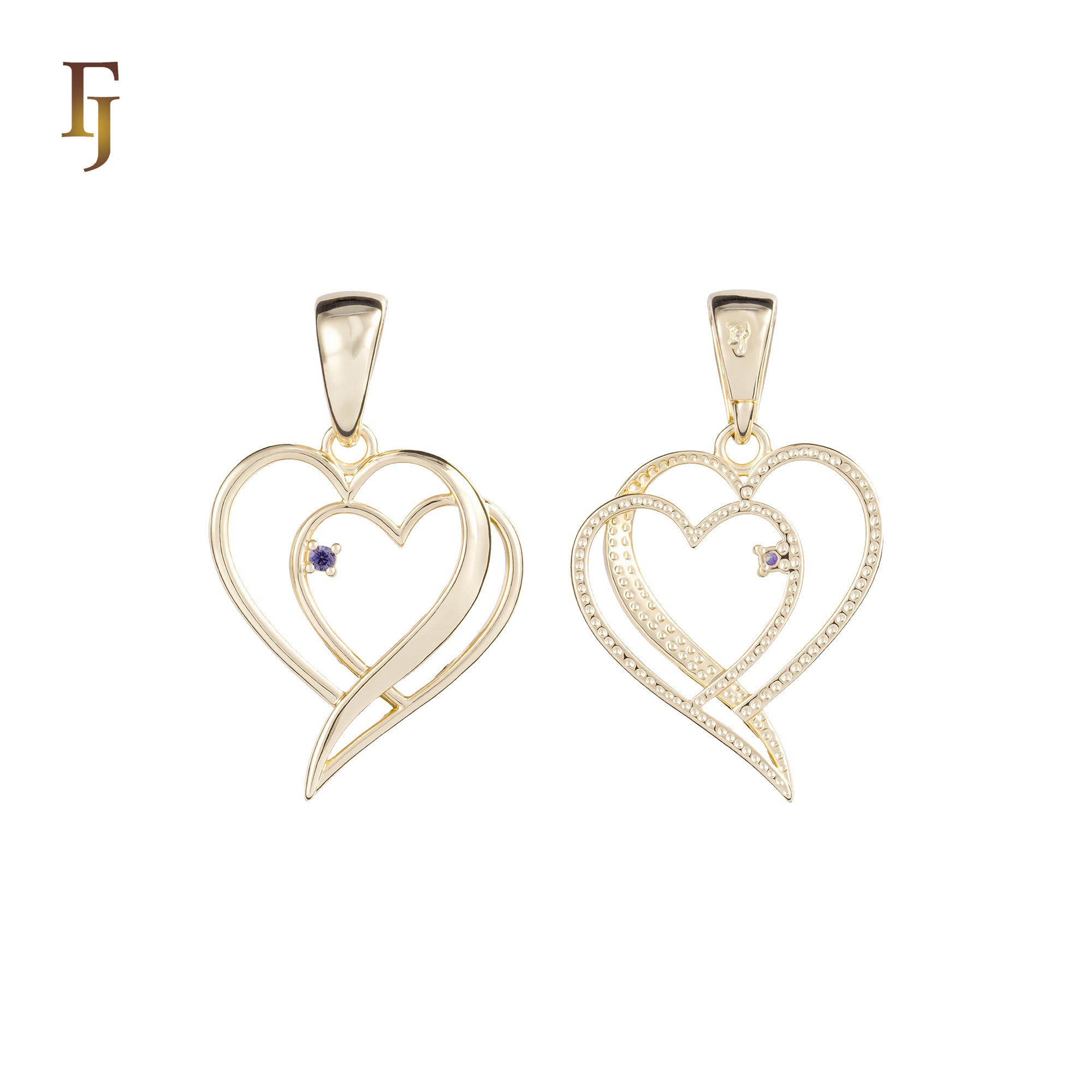Double Heart Pendant Necklace with Cubic Zirconia in Gold Plating – Romantic Jewelry Gift for Her