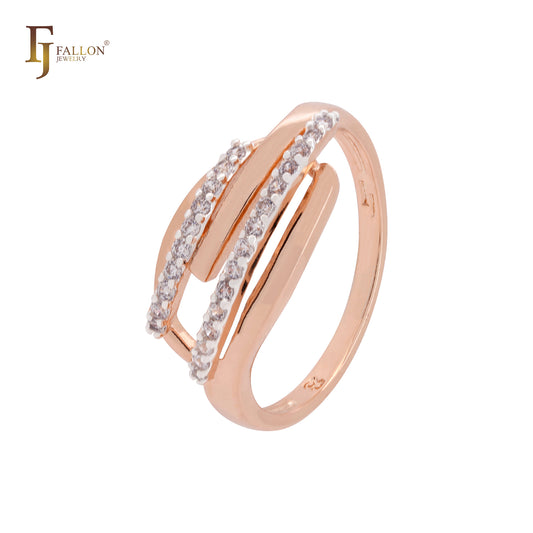 Anillos de moda de oro rosa de dos tonos con mil filas de circonitas blancas paralelas