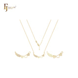 Collar de oro rosa de 14 quilates con alas de ángel y circonitas blancas con corazones.