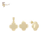 Glossy clover stud earrings 14K Gold Jewelry Set with Pendant
