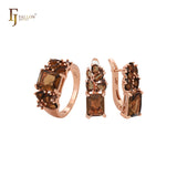Conjunto de joyas de oro rosa con anillos y lujosos circonitas cúbicas de colores