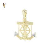 Religious Anchor white CZs of Crucifix 14K Gold Christian Cross Pendant