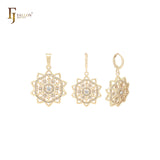 Conjunto de joyas de oro de 14 quilates con colgante y circonitas blancas en forma de copo de nieve decágono