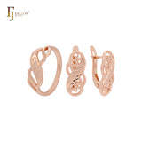 Conjunto de joyas entrelazadas de filigrana ondulada en oro rosa brillante con anillos