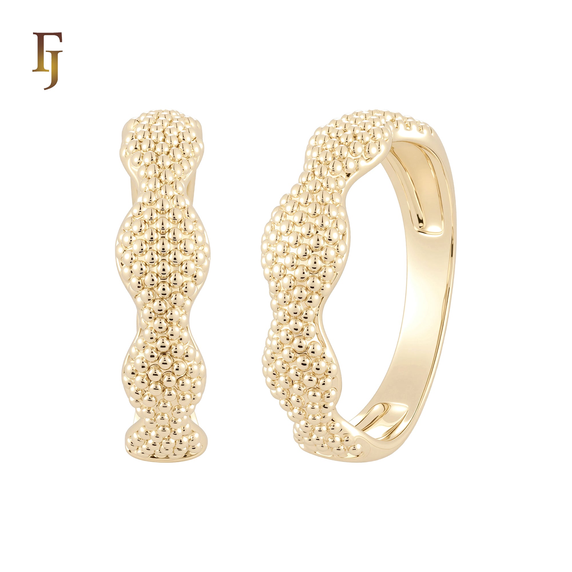 Thousand Beads wavy White CZs 14K Gold, Rose Gold Wedding Set Rings Engagement and Band