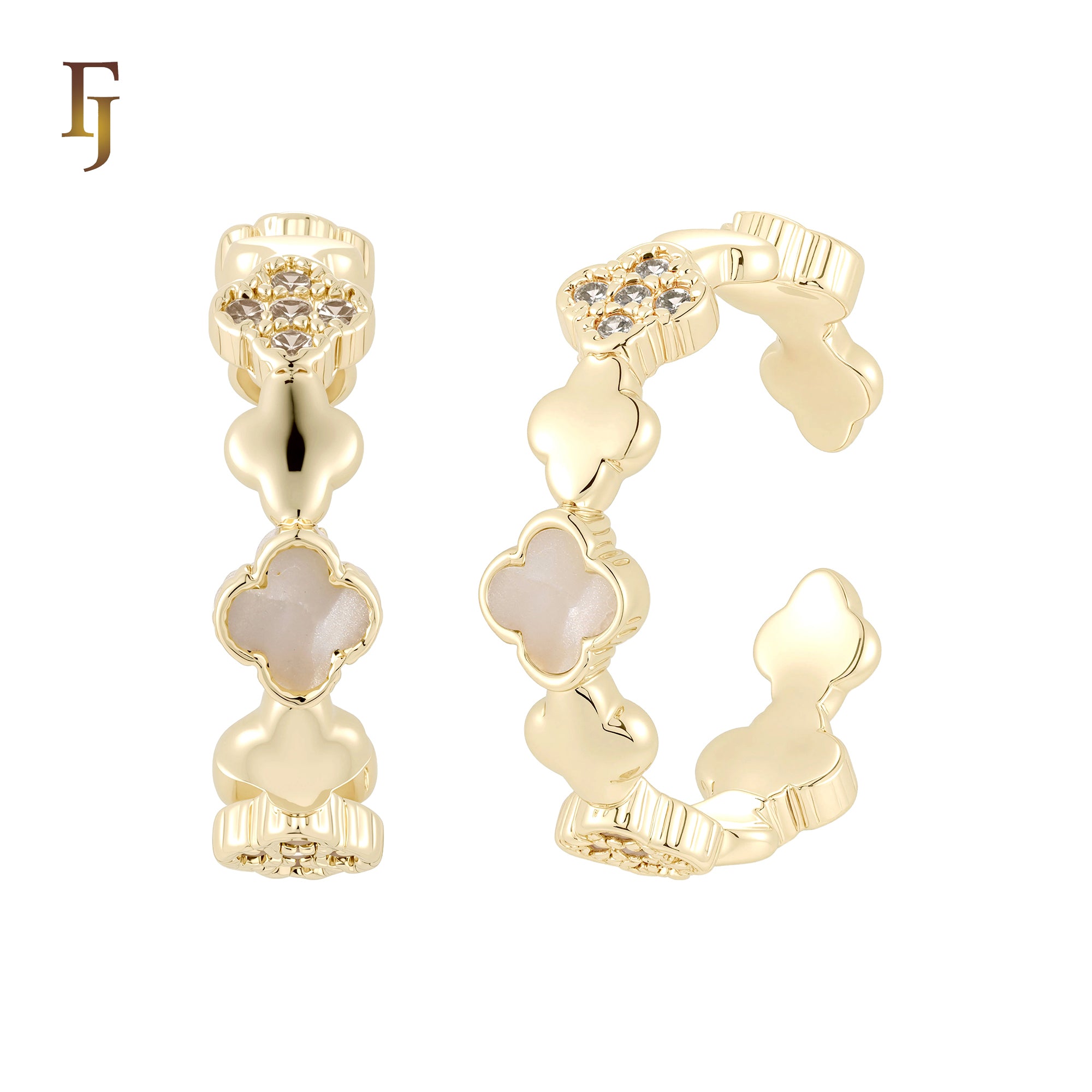 Lucky Cluster white CZs Clover clovers of Black, white or Red Onyx 14K Gold, Rose Gold Pendant