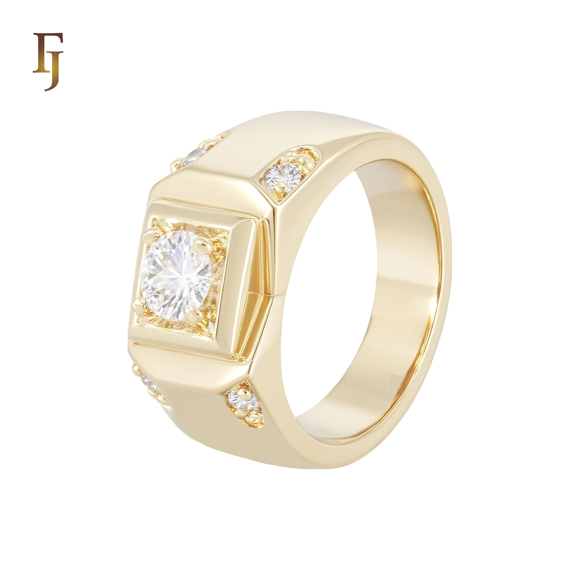 Signet solitaire white CZ 14K Gold Men's Rings