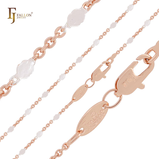 Cadena Figaro de eslabones de lujo con flores mixtas en oro rosa de dos tonos