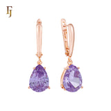 Teardrop Garnet-Red Russian Lock Earrings – Classic Drop Earrings in Gold Finish – FJ Jewelry