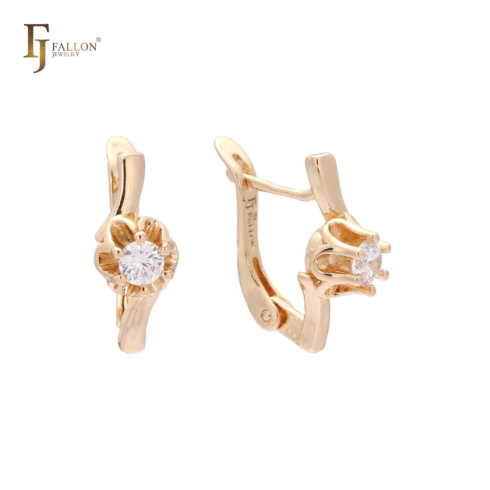 Solitaire flower earrings in 14K Gold, Rose Gold, two tone plating colors