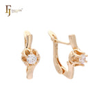 Solitaire flower earrings in 14K Gold, Rose Gold, two tone plating colors