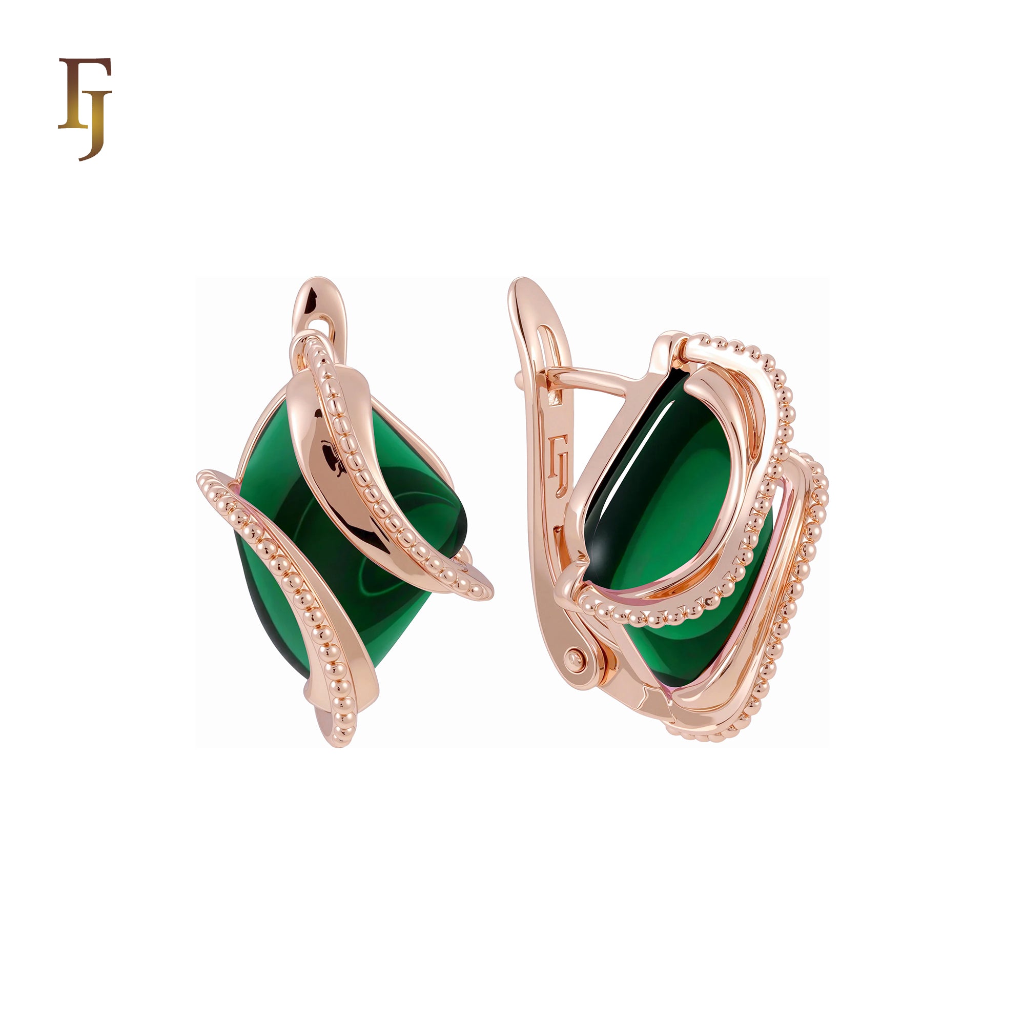 Double Ribbons clawed elegant Solitaire Colorful CZ Rose Gold Russian Lock Earrings