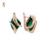 Double Ribbons clawed elegant Solitaire Colorful CZ Rose Gold Russian Lock Earrings