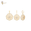 Conjunto de joyas de oro de 14 quilates con colgante y halo de copo de nieve de heptágono y circonita blanca