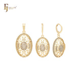 Conjunto de joyas de oro de 14 quilates con filigrana ovalada de circonitas blancas y colgante