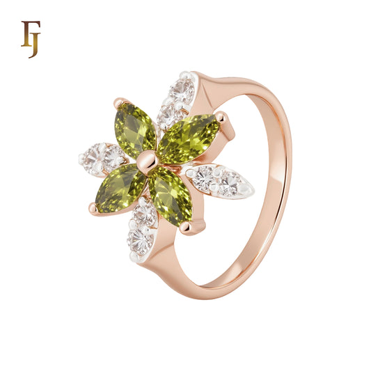 Great flower star of white CZs Rose Gold Fashion Rings