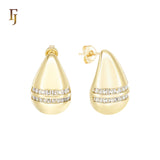 Drop Double paved white CZs 14K Gold, Rose Gold Stud Earrings