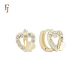 White CZs paved heart 14K Gold Huggie Earrings