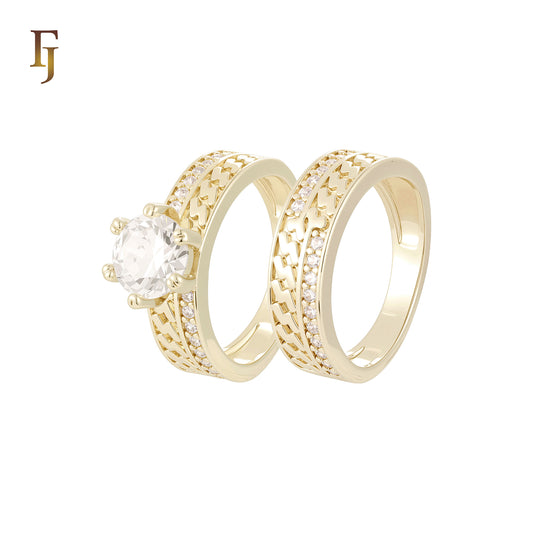 Solitaire white CZs bands white CZs 14K Gold, Rose Gold Engagement Rings