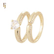 Rounded surrounded white CZs 14K Gold Wedding Set Rings Engagement and Band