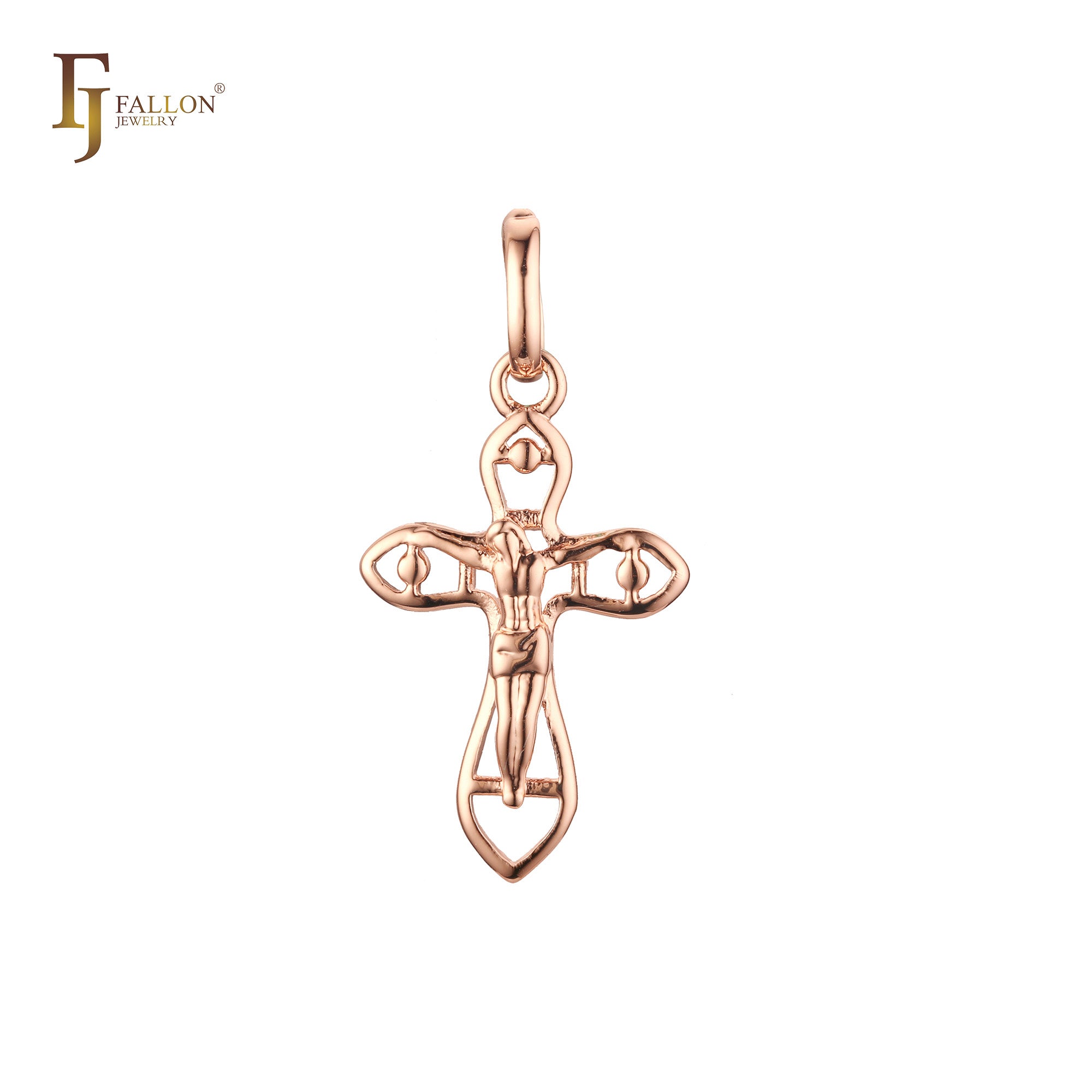 Christian Catholic Rose Gold Beads Crucifix Cross Pendant