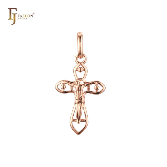 Christian Catholic Rose Gold Beads Crucifix Cross Pendant