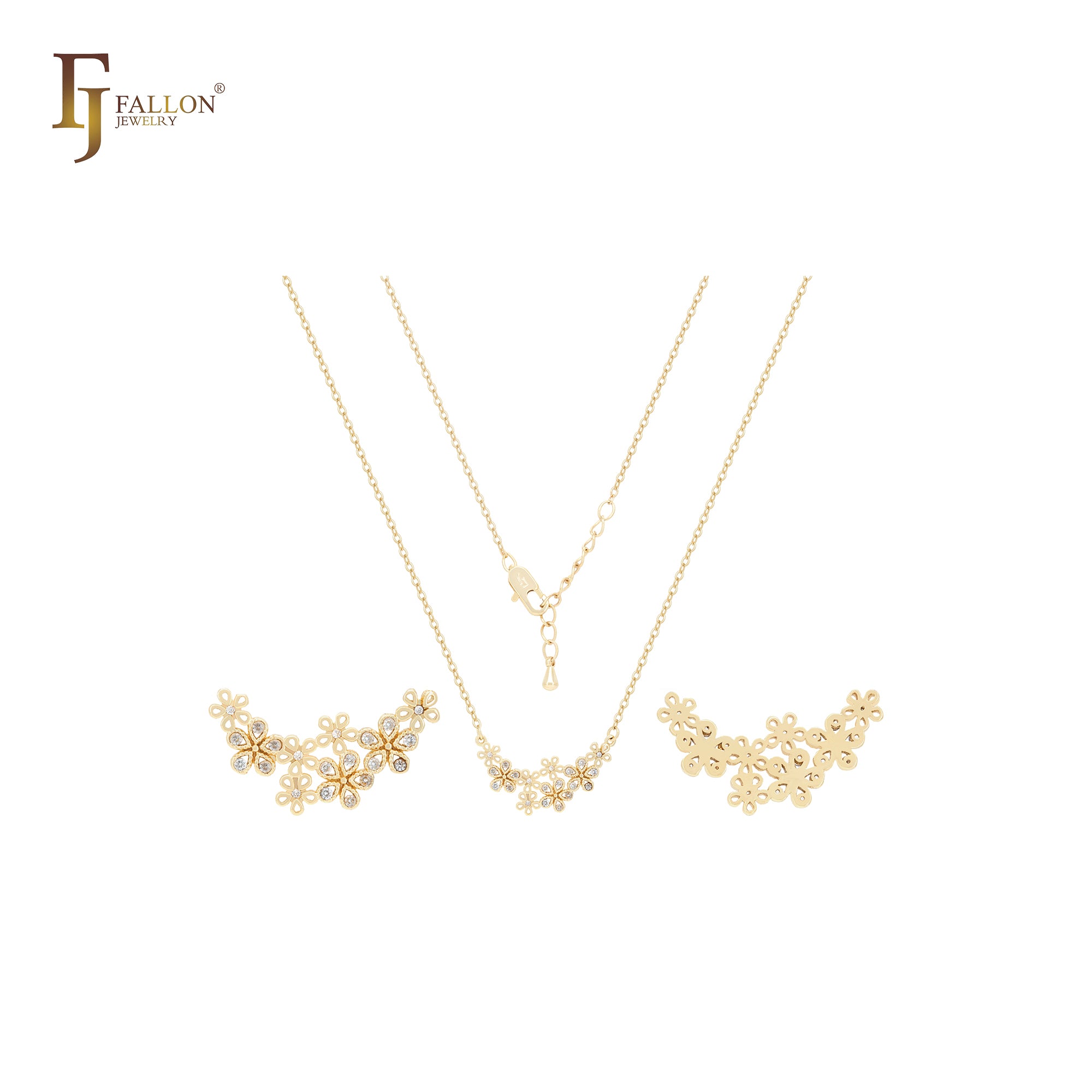 Collar de oro de 14 quilates con cinco pétalos de copos de nieve y circonitas blancas