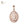 Radiant Oval Snow Flake Filigree Rose Gold two tone Pendant