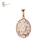 Radiant Oval Snow Flake Filigree Rose Gold two tone Pendant