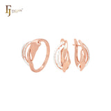 Ineinandergreifende Bänder, zweifarbiges Schmuckset aus Roségold mit Ringen