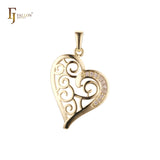 Filigree of Cloud mixed white CZs 14K Gold Heart Pendant