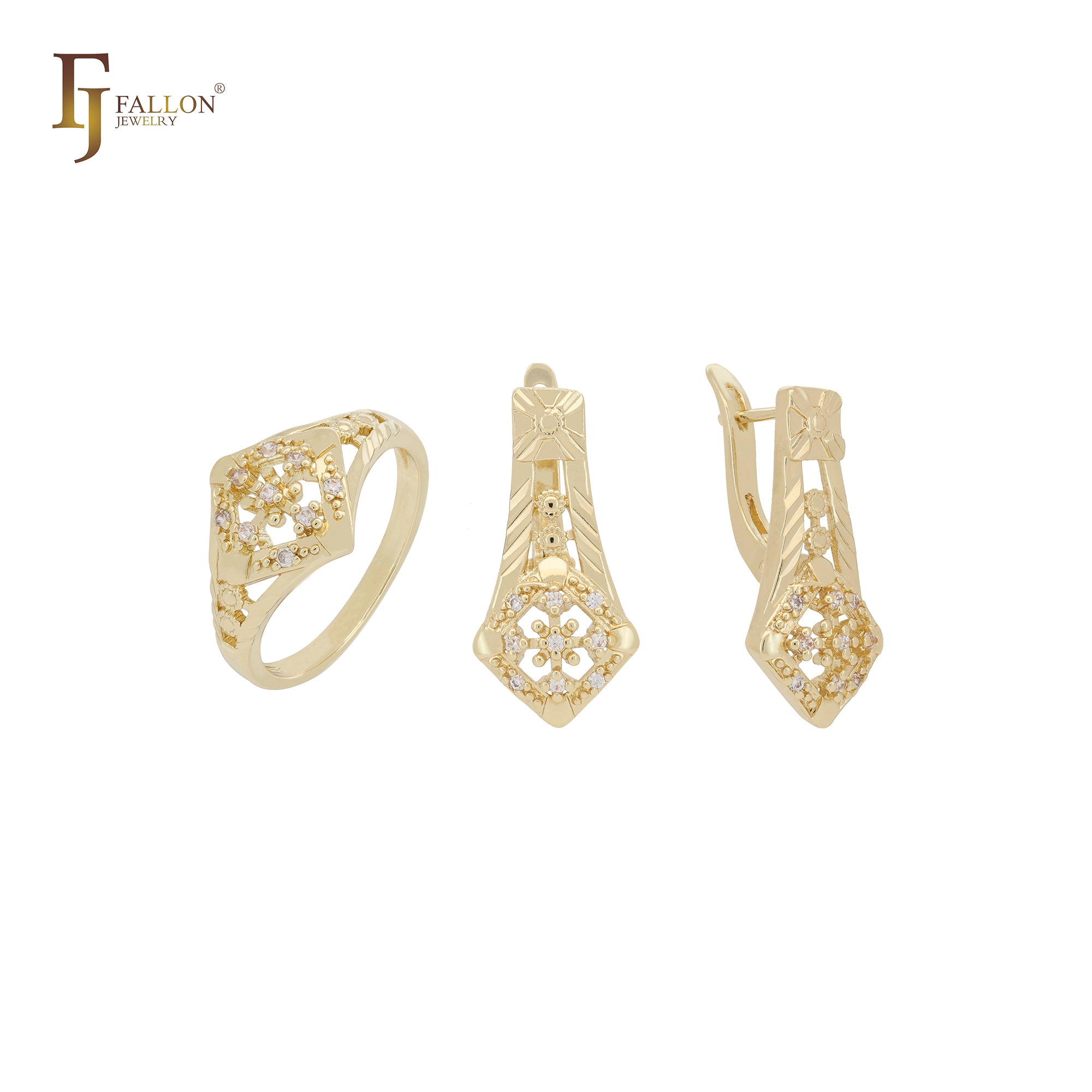 Conjunto de joyas de oro rosa y oro de 14 quilates con anillos de Pendrey's Spotlight