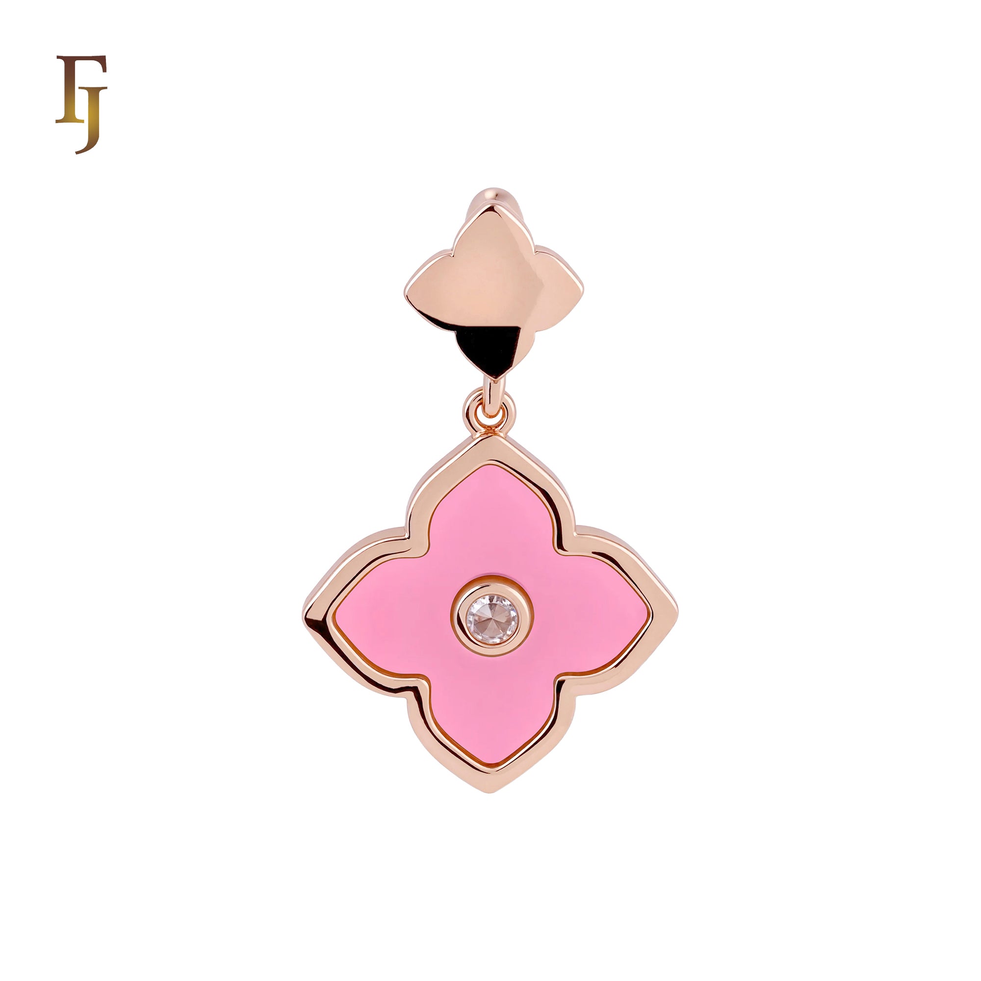Colorful Onyx Clover Flower Princess Rose Gold, White Gold Pendant