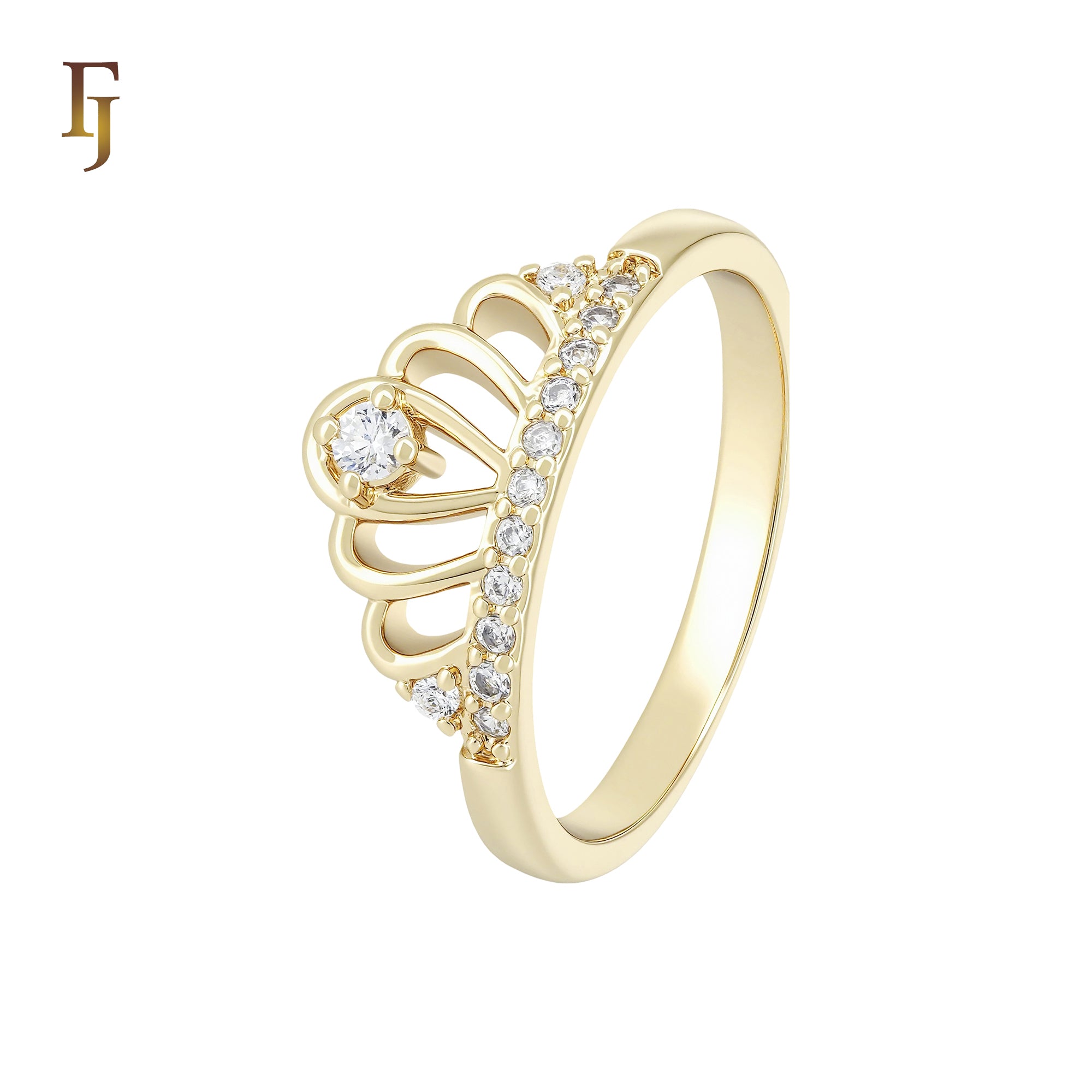 Cluster white CZs Crown 14K Gold Crown Rings