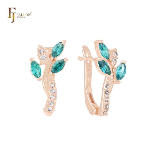 Pendientes de clip de oro rosa con circonitas cúbicas de colores que brotan de la flor