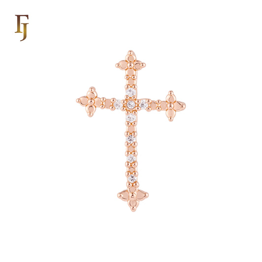 Latin Cluster Baguette white CZs Rose Gold Cross Pendant Christian Catholic Religious