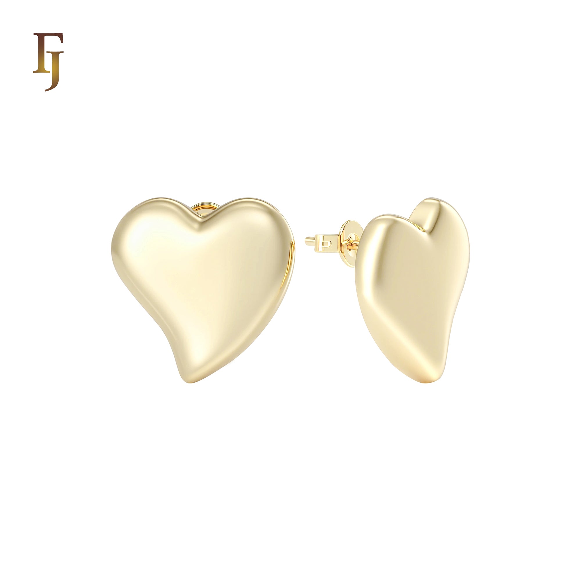 Heart shaped 14K Gold, Rose Gold Stud Earrings
