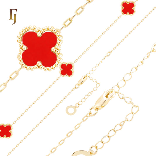Clover of black, Red, White link 14K Gold Fancy Link Bracelets Chains